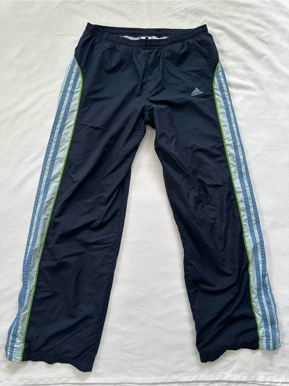 adidas Navy Track Pants with Green and Light Blue Lining